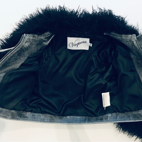 Cropped Leather and fur sleeves Jacket - Picture 5 of 7